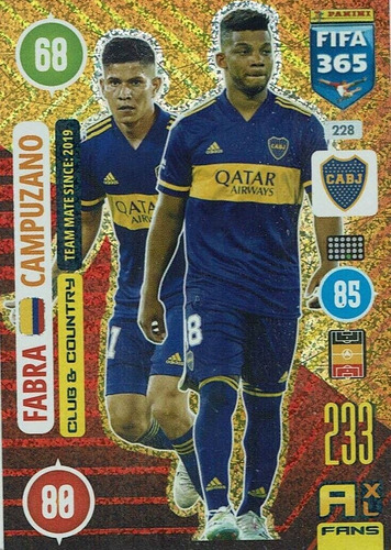 Carta Adrenalyn Xl Fifa 365 2021 Fabra Campuzano / Boca 228