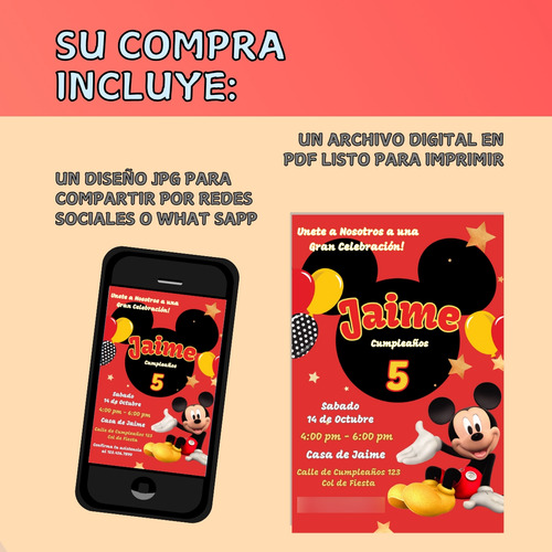 Invitacion Digital De Cumpleaños Para Niño Mickey Mouse