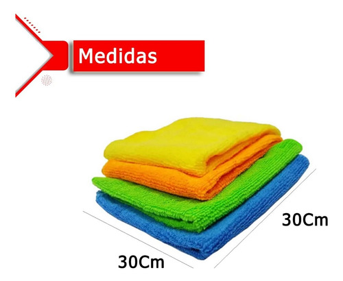 Pack 4 Paños Microfibra Multiuso Limpieza Auto Hogar Oficina Color Varios