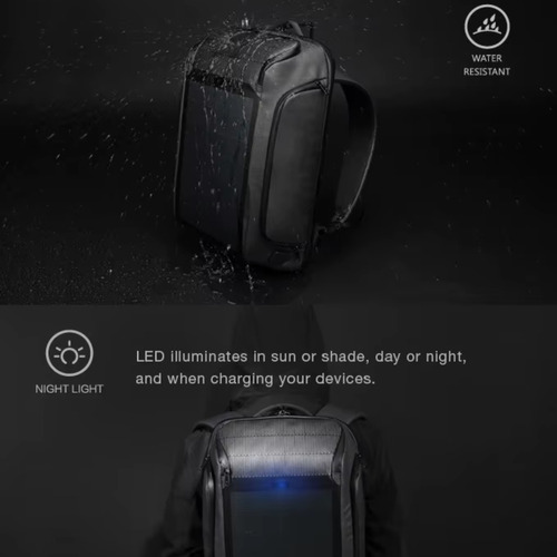 Mochila Multifuncional Notebook 15,6 Carregamento Solar Externo com Usb Material Impermeavel Cor Preto Kingsons Ks9386w