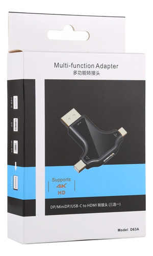 D63a Displayport + Mini Dp + Type-c M To Hdmi F Adapter