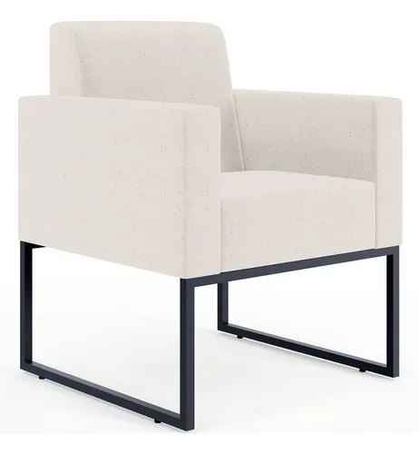 Sillón decorativo de recepción con base fija, diseño Helô, lino crudo, tela lisa, kit 2