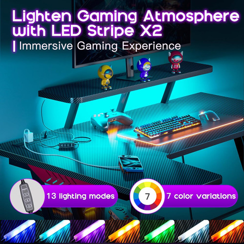 Escritorio De Juegos Forma De L Luces Led Y Enchufes De...