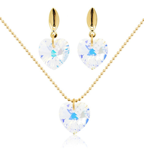 Collares Aretes Corazon Swarovski Cristal Cadena Oro G Mujer