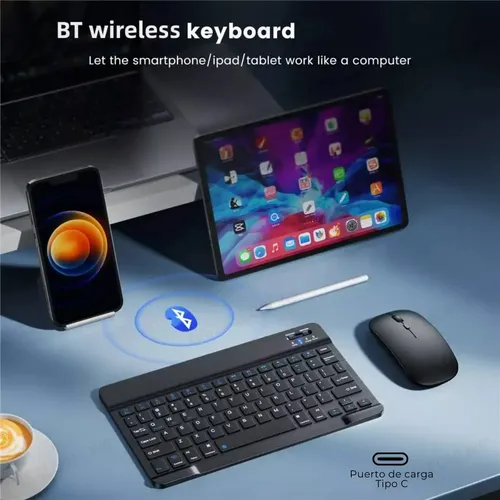 Combo Mini Teclado Y Mouse Bluetooth Inalambrico Recargable
