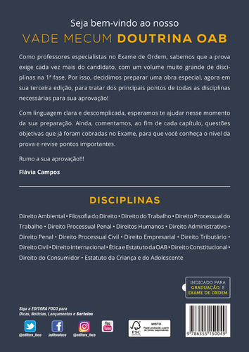 VADE MECUM DOUTRINA DA OAB - 3ª ED - 2020, de Grandi, Flávia Campos Pereira. Editorial EDITORA FOCO, capa mole em português, 2020