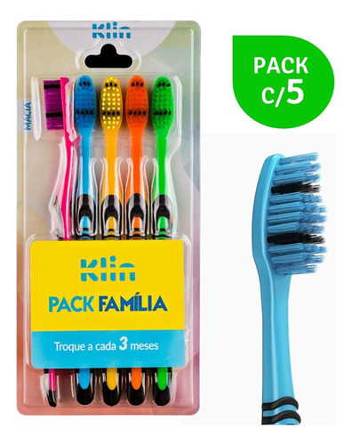Pack Família Escova Dental Cerdas Macia C/5un Coloridas Klin