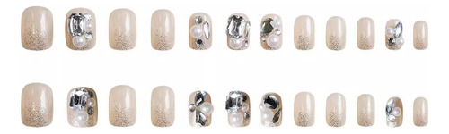 Uñas De Perlas Con Purpurina Plateada.