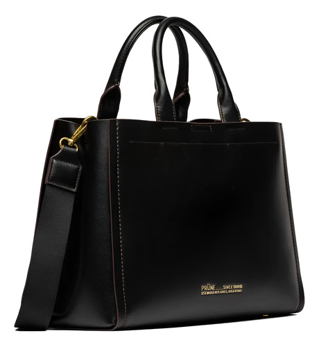 Cartera De Mano Anette Grande En Efecto Cuero Liso Prune Negro Lisa Níquel Negro
