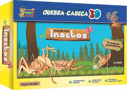 Jogo Quebra Cabeça 3D Dinossauros em MDF (Uriarte)