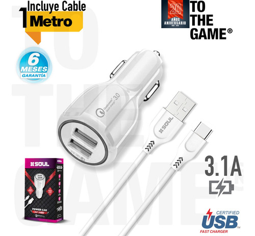 Imagen 2 de 7 de Cargador Doble Auto Ultra Rápido 3 Amp + Cable A Eleccion