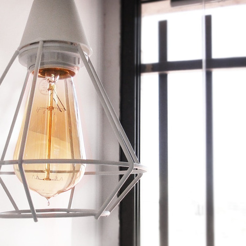 Imagen 6 de 10 de Lampara Colgante Vintage 1 Luz Jaula Diamante 15cm Ferrolux