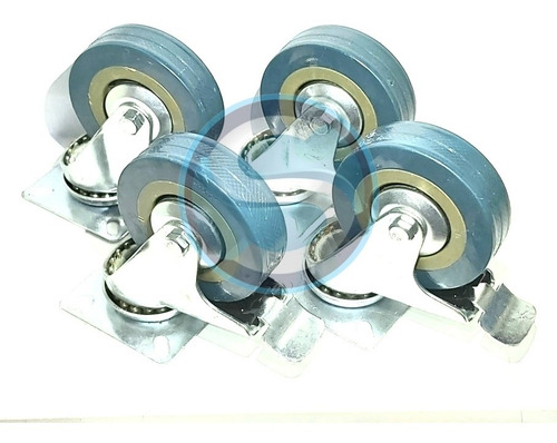 Imagen 1 de 3 de Rueda Giratoria Con Freno 75mm Goma Metal 4 Unidades 
