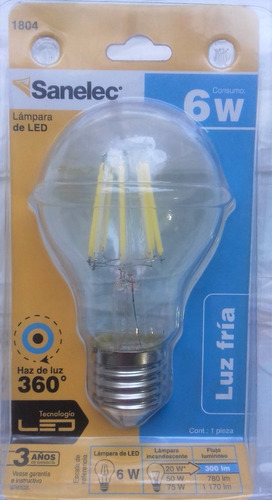 Foco Led 6w  Filamento Luz Fria Base E26/27 Vintage 6 Pack