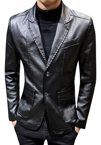 Blazer Cuero Sintetico Para Hombre Elegante Chaqueta Traje 2