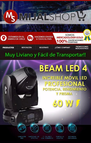 Gbr Beam Led 4 Cabezal Movil 60 W