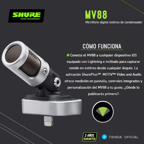 Imagen 7 de 10 de Micrófono Shure Mv88 Digital Para iPhone Condensador Estéreo