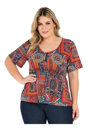 Blusa Estampa Arabescos Acinturada Moda Plus Size G G1 G2 G3