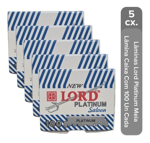  Lâminas Lord Platinum Cortadas Kit 5 Caixas Com 500 Navalha