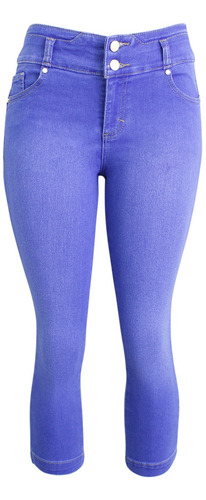 Jean Capri Mezclilla Dama Con Bolsas, Doble Botón En Pretina