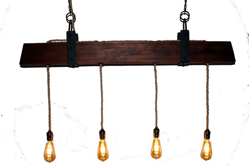 Lámpara Colgante Rustica/industrial Edison, 4 Luces, Roble