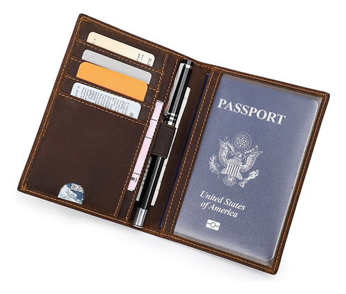 Porta Pasaporte Documentos Funda Protectora, Piel Auténtica