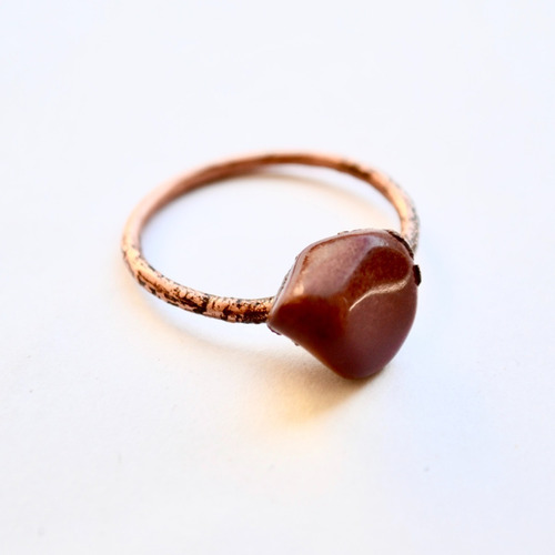 Anillo Solitario Jaspe Rojo, Cobre, Piedra Natural