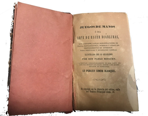 Juego De Manos Arte De Hacer Diabluras 1856, Libro Usado
