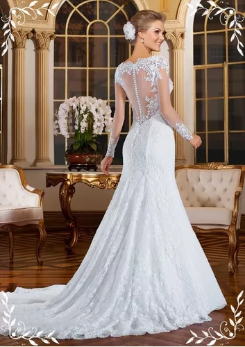 Vestido de Noiva Sereia Manga Longa Todo Bordado, Roupa de Casamento Feminina Cinderela Noivas Usado 73046914