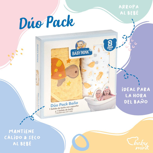 Toalla De Baño Baby Mink Con Capucha Para Bebé 2 Piezas