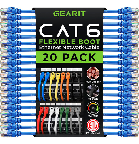 Gearit, Paquete De 20 Cables De Conexión Cat6, 10 Pies, Cabl