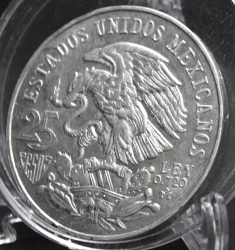 Moneda Plata De 1968 $25 Olimpiada Aro Bajo Lengua Curva 5