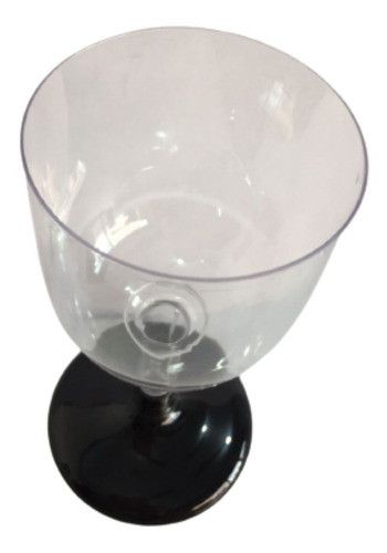 Imagen 3 de 10 de Copa Plástica Vino Con Pie Negro X 10 150 Ml Cristal