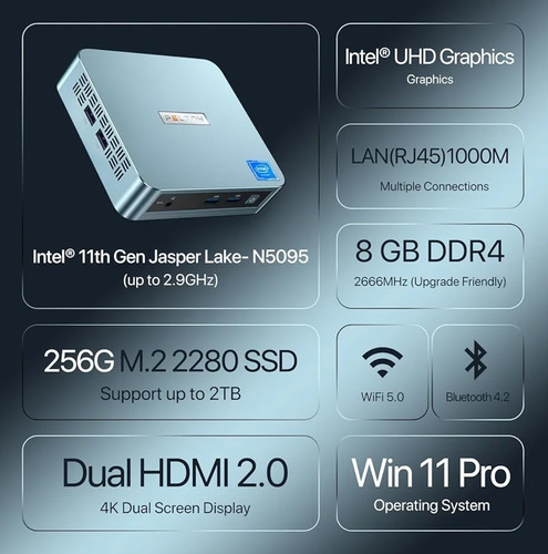 Mini Pc Peladn N5090, Intel Celeron 11va Gen. 8gb, Ssd, 256g
