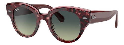 Anteojos de sol Ray-Ban Roundabout Standard con marco de acetato color polished tortoise, lente green/blue de cristal degradada, varilla bordeaux de acetato - RB2192