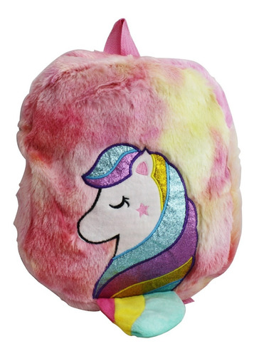 Mochila Afelpada Suave Bordado Unicornio Kawaii Infantil Colores Brillo Ll-815