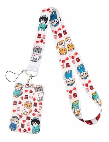 Lanyard Gatos Enfermera Cinta Colgante Portacredencial White