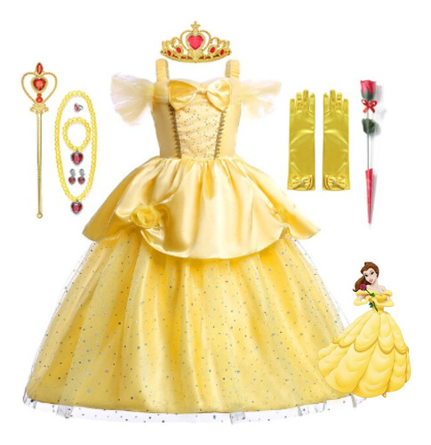 Disfraz Princesa Disney Bella Y Bestia + Accesorios + Guantes Envío Gratis