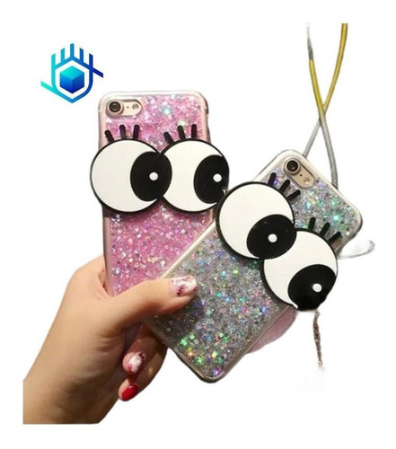 Funda Para iPhone Ojos Charm Pompon Peluche Glitter Brillos