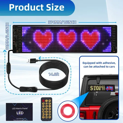 Cartel Led Programable 37.3cm X 9.1cm Eachbid Rgb Usb