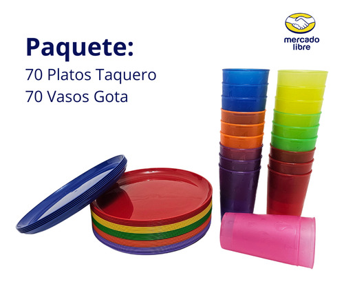 Paquete 70 Platos Taqueros Y 70 Vasos - Reutilizables