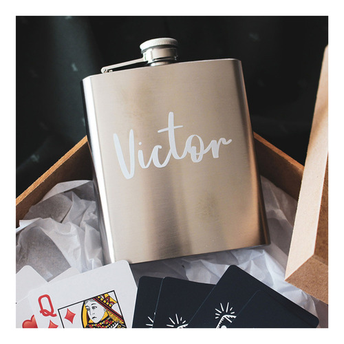Cantil Porta Whisky Personalizado C/ Seu Nome Alcoól Inox Cor Inox Escovado