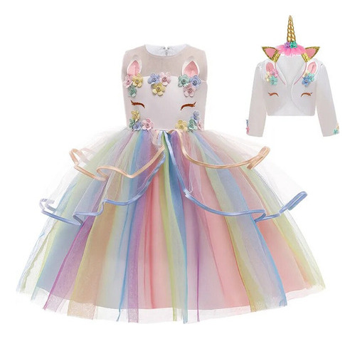 Conjunto De Chaleco De Unicornio Para Niña  Vestido Casual E