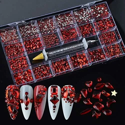 BAIYIYI Nail Rhinestones Kit - 8620Pcs/Box Multi Shapes Rhinestones Glass  Crystal Diamond Flatback Professional Nail Art Decorations DIY Nail Art