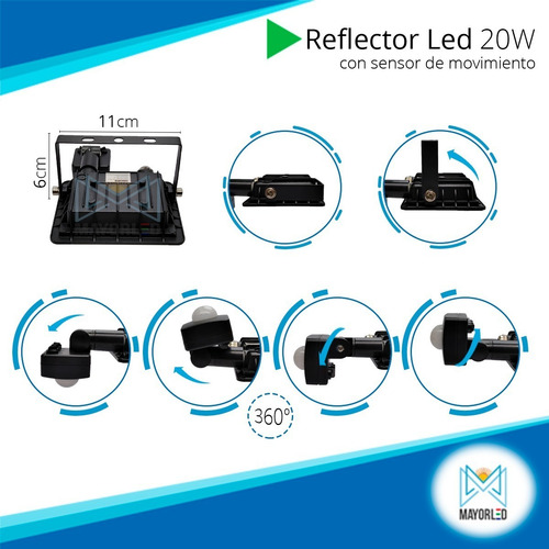 Imagen 5 de 9 de Reflector Led 20w Sensor Movimiento 220 Exterior Ip66 Blanco