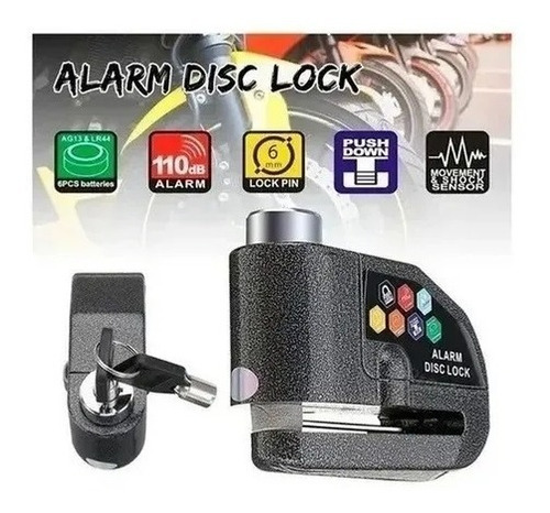 Imagen 6 de 6 de Candado Freno De Disco Con Alarma Para Moto