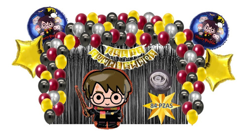 Kit De Decoracion Cumpleaños Globos Harry Potter 83 Pz Nuevo