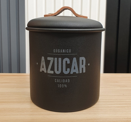 Tarro Lata Azúcar Azucarera Negro Metal Cuero 1 Kg Cocina
