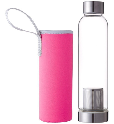 Botella Vidrio Filtro Funda Rosa 550ml