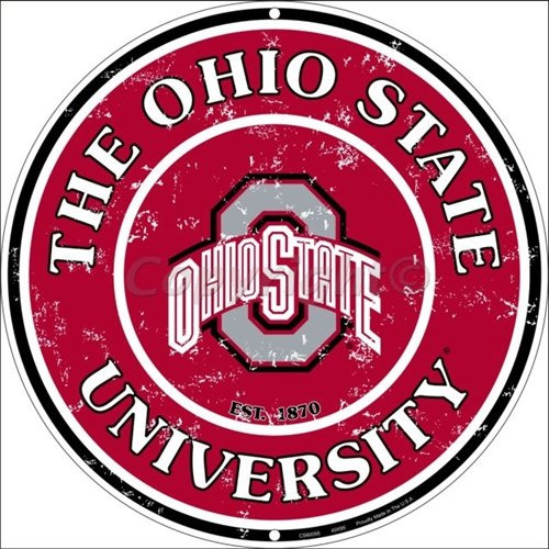 Ohio State Collegiate Relieve Vanidad Circular Letrero Metal